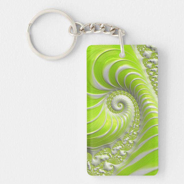 Abstract Lime Green Spiral Fractal Key Ring (Front)