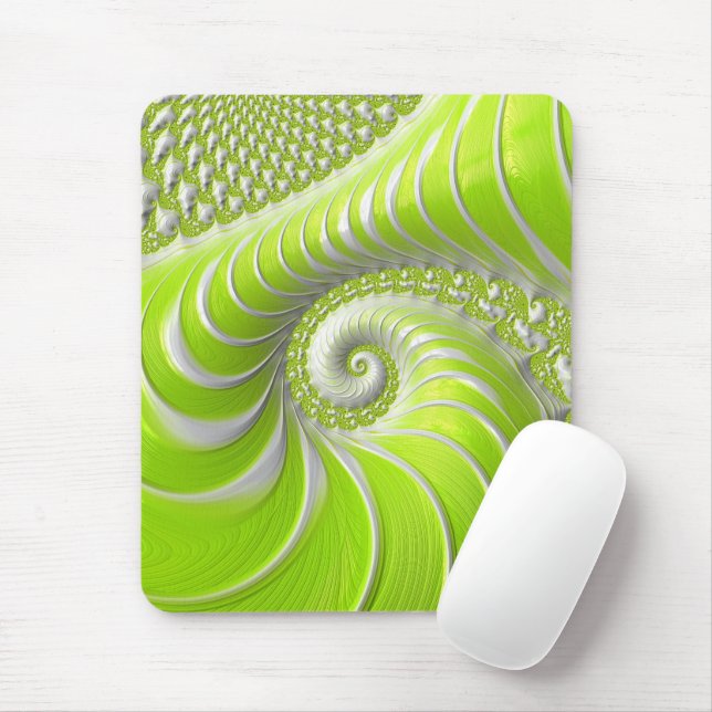 Abstract Lime Green Spiral Fractal Mouse Mat (With Mouse)