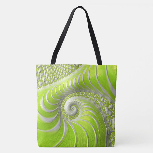 Abstract Lime Green Spiral Fractal Tote Bag (Front)