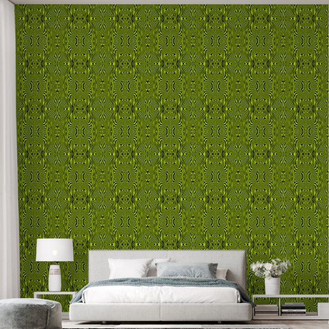 Abstract Lime Green Stripes Wallpaper (Bedroom)