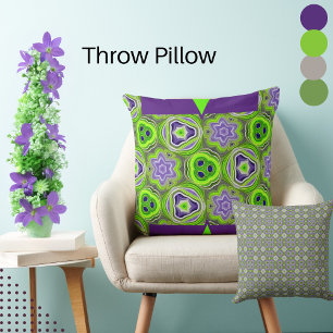 Abstract  Lime Green, Yellows, and Purple Swirls Cushion