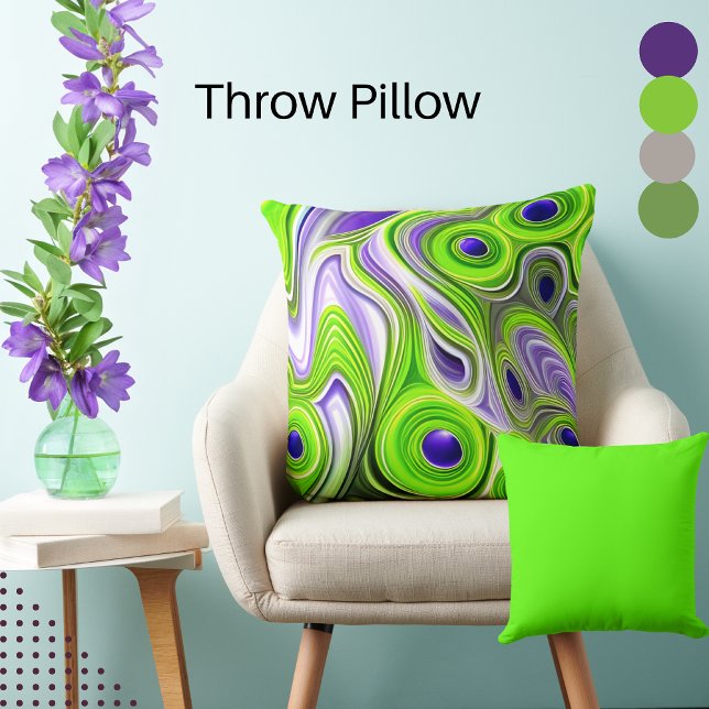 Abstract  Lime Green, Yellows, and Purple Swirls Cushion (Creator Uploaded)