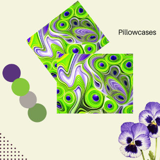 Abstract Lime Green, Yellows, and Purple Swirls Pillowcase