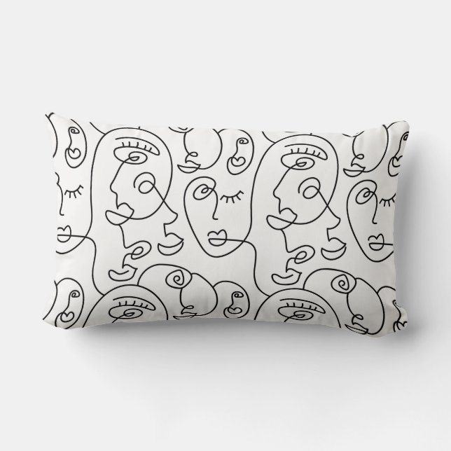 Abstract Line Art, Abstract Faces Drawing Lumbar Cushion (Back)