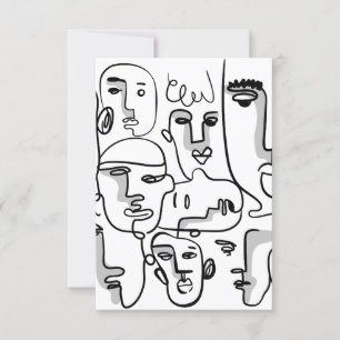 Abstract Line Art, Abstract Faces Drawing Thank You Card