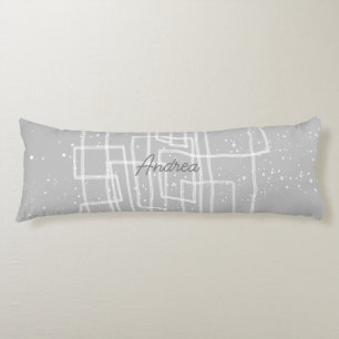 abstract line art grey and white add your text body cushion