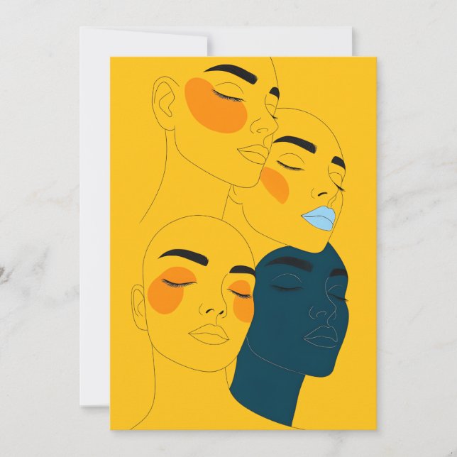 Abstract Line Art Print, Four Overlapping Faces Thank You Card (Front)