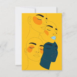Abstract Line Art Print, Four Overlapping Faces Thank You Card