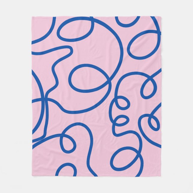 Abstract Line Art Retro Pink And Blue Fleece Blanket (Front)