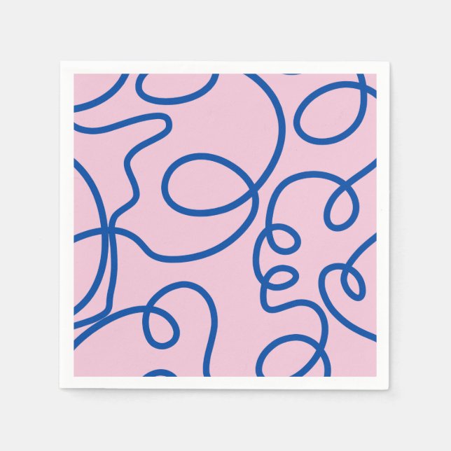 Abstract Line Art Retro Pink And Blue Napkin (Front)