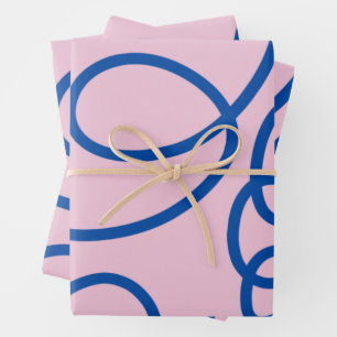Abstract Line Art Retro Pink And Blue Wrapping Paper Sheet