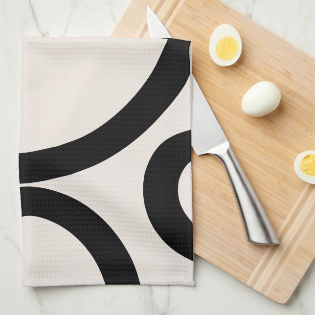 Abstract Line Black And White Tea Towel (Quarter Fold)