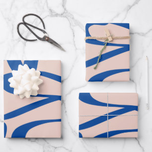 Abstract Line Blue and Beige Wrapping Paper Sheet
