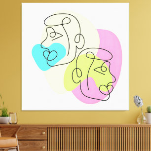 Abstract Line Colourful Twin Faces Canvas Print