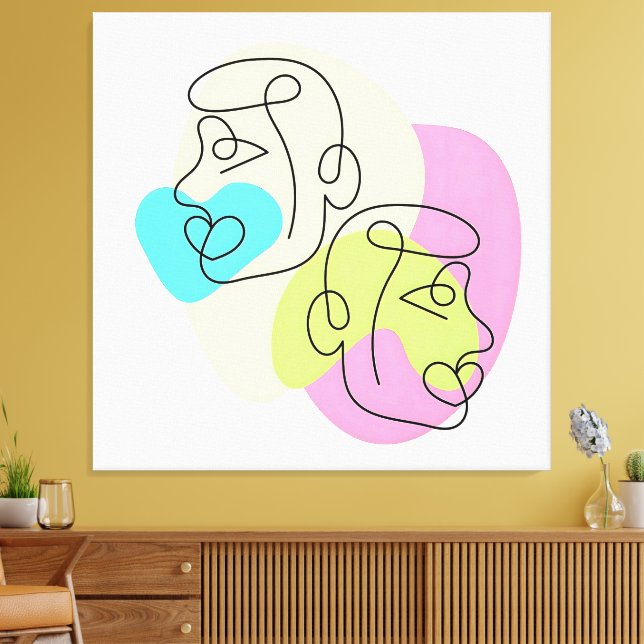 Abstract Line Colourful Twin Faces Canvas Print (Insitu(LivingRoom))