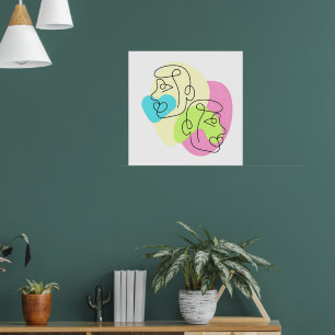 Abstract Line Colourful Twin Faces Poster