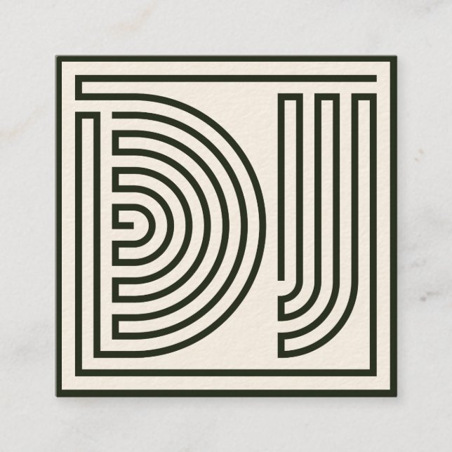 Abstract line deejay cover white green square business card (Front)