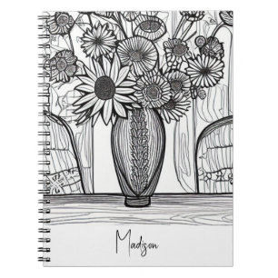 Abstract Line Drawing Floral Art Notebook