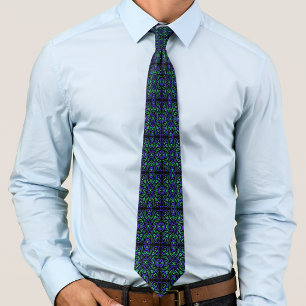 Abstract Line Pattern In Green Violet And Black Tie