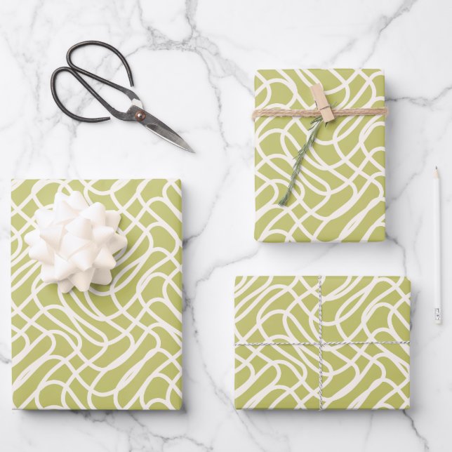 Abstract Line Pattern Lime Green Wrapping Paper Sheet (Front)
