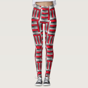 Abstract Line Pattern Red and Black Leggings