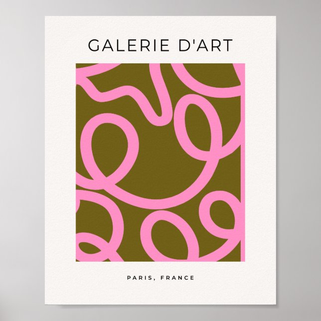 Abstract Line Pink And Olive Green Poster (Front)