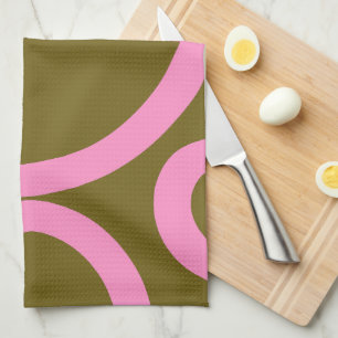 Abstract Line Pink And Olive Green Tea Towel