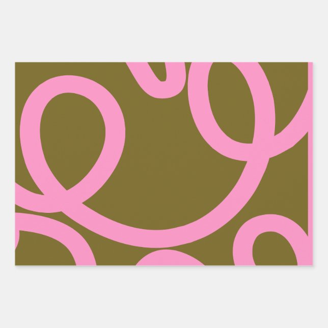Abstract Line Pink And Olive Green Wrapping Paper Sheet (Front)