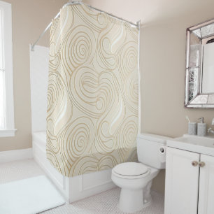 Abstract line white and beige colours shower curtain