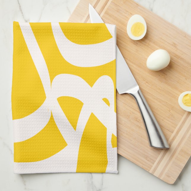 Abstract Line Yellow Tea Towel (Quarter Fold)