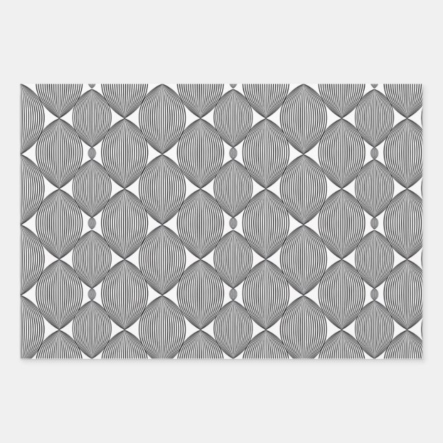 Abstract linear black and white repeated pattern wrapping paper sheet (Front)