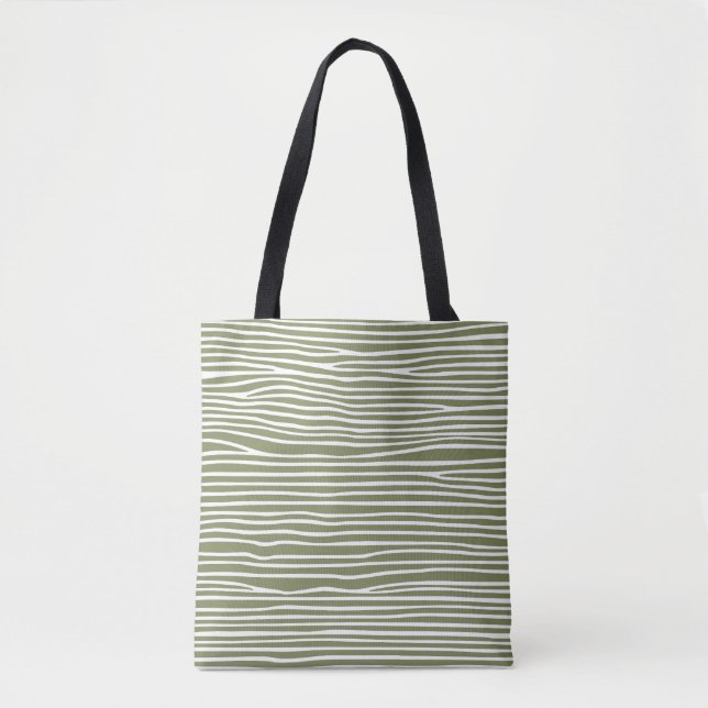 Abstract lined modern olive green tote bag (Front)