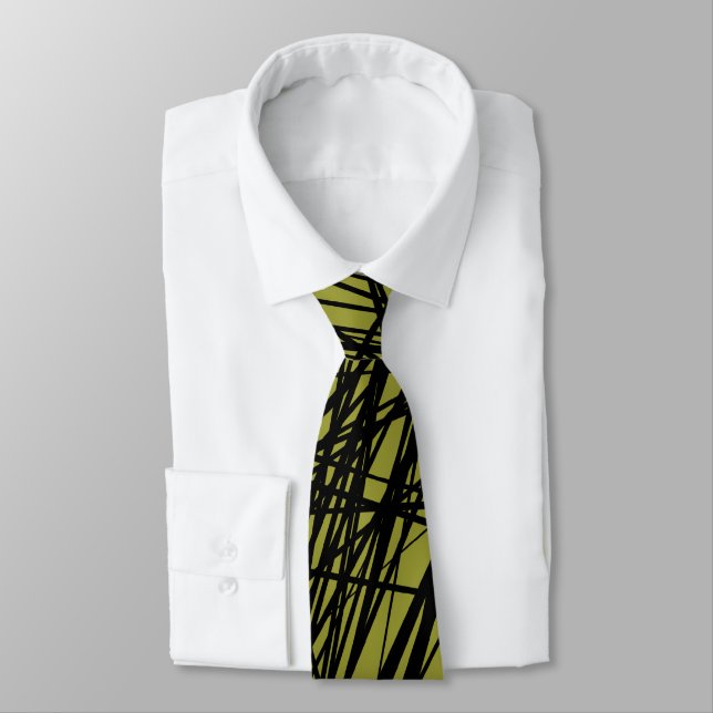 Abstract Lines - 02 - Olive Green (999933) Tie (Tied)