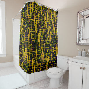 Abstract Lines 120923 - Amber on Black Shower Curtain