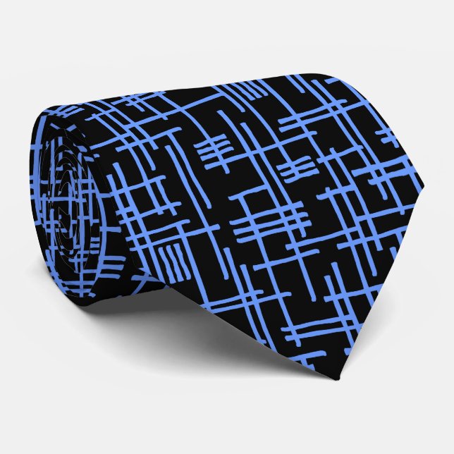 Abstract Lines 120923 - Baby Blue on Black Tie (Rolled)