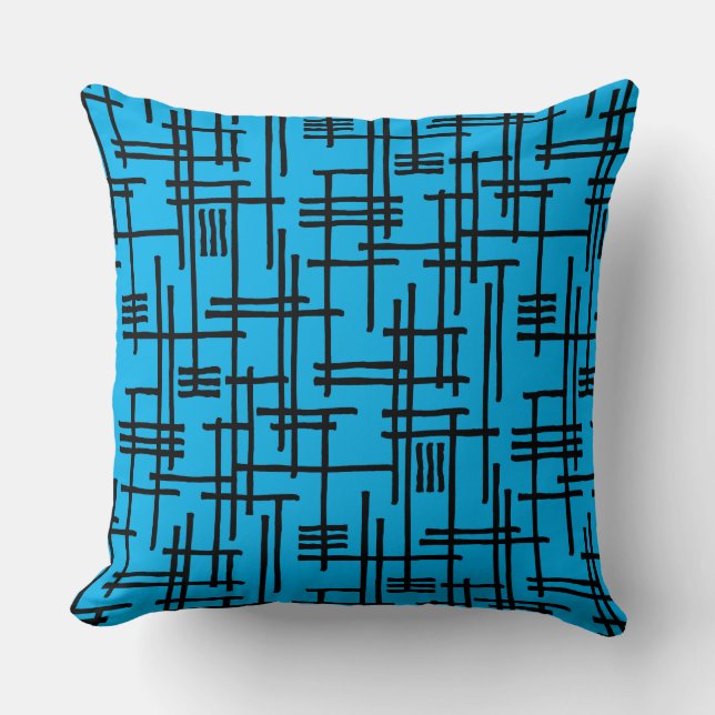 Abstract Lines 120923 - Black on Sky Blue Cushion (Front)