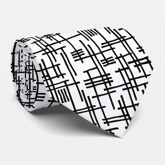 Abstract Lines 120923 - Black on White Tie (Rolled)