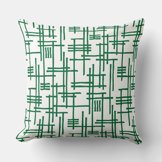 Abstract Lines 120923 - Forest Green on White Cushion (Front)