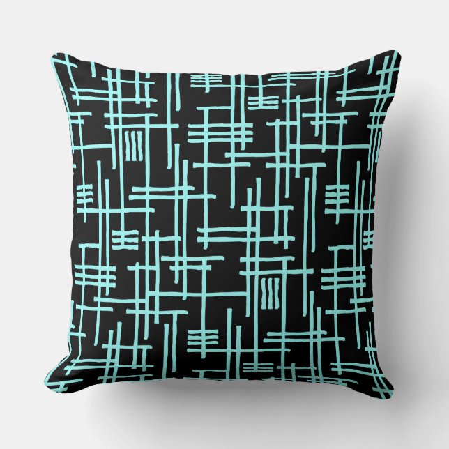 Abstract Lines 120923 - Ice Blue on Black Cushion (Front)