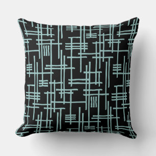 Abstract Lines 120923 - Light Blue Green on Black Cushion