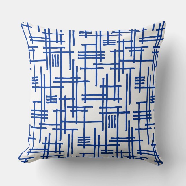 Abstract Lines 120923 - Navy Blue on White Cushion (Front)