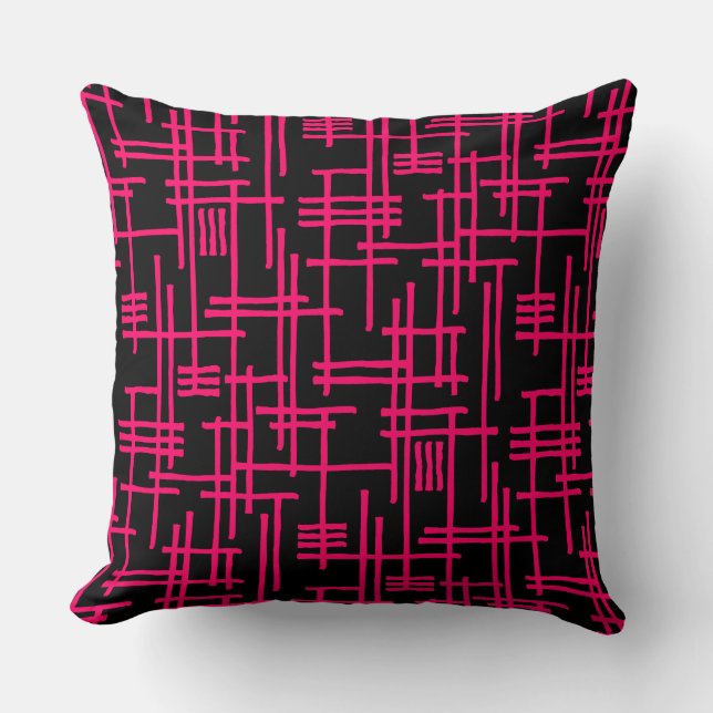 Abstract Lines 120923 - Neon Red on Black Cushion (Front)