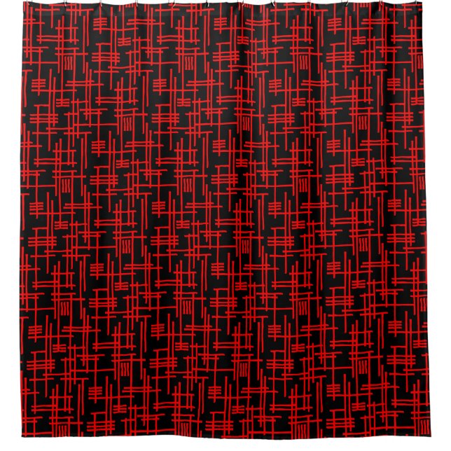 Abstract Lines 120923 - Red on Black Shower Curtain (Front)