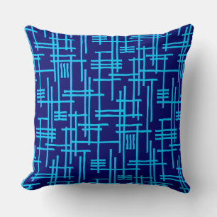 Abstract Lines 120923 - Sky Blue on Dark Blue Cushion