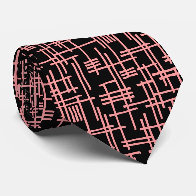Abstract Lines 120923 - Soft Pink on Black Tie (Rolled)