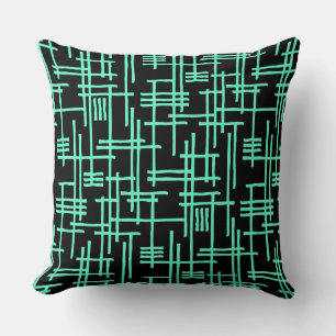 Abstract Lines 120923 - Turquoise on Black Cushion