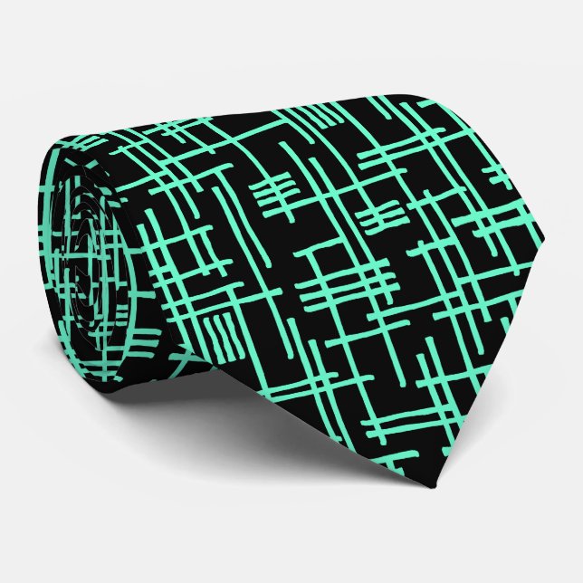 Abstract Lines 120923 - Turquoise on Black Tie (Rolled)
