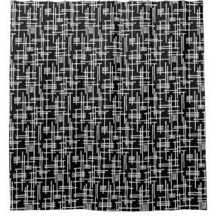 Abstract Lines 120923 - White on Black Shower Curtain