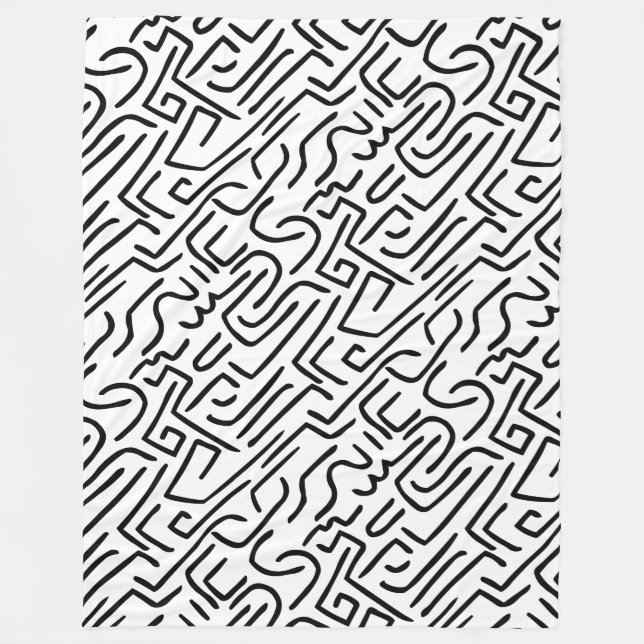 Abstract Lines 130318(b) - Black on White Fleece Blanket (Front)