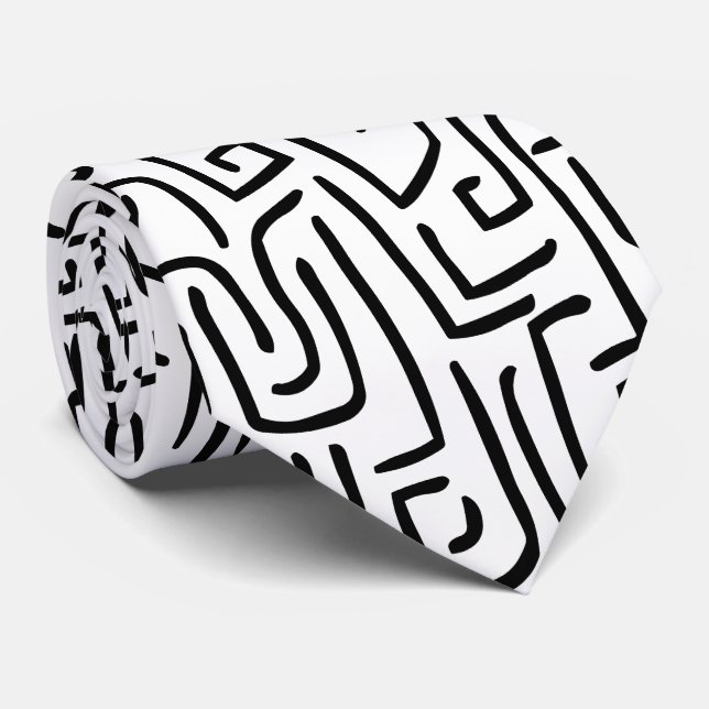 Abstract Lines 130318 - Black on White Tie (Rolled)